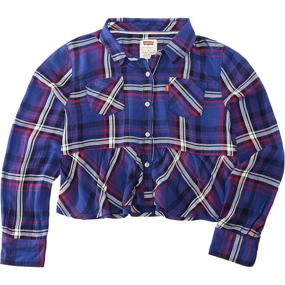 Girl's Levi Plaid Top sz M Long Sleeve Button Down Top M (10/12) - Picture 1 of 7